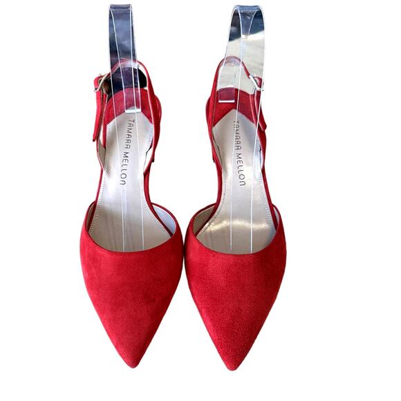 Tamara Mellon NWOB Liaison 55 Red Suede Pointed Toe Low Heel Slingback Pumps 37 - Picture 3 of 11